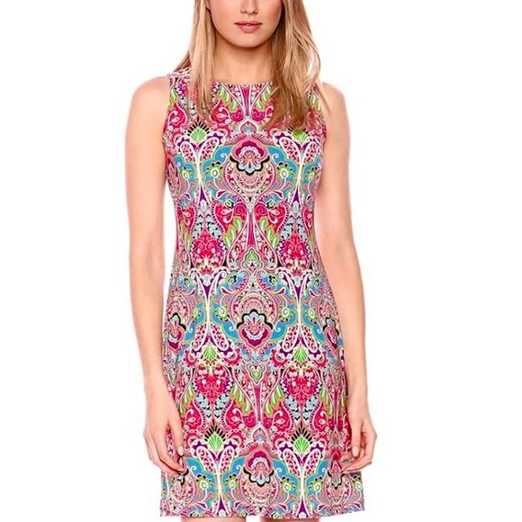 EUC Tommy Hilfiger Jewel Neckline Sleeveless Paisley Boho Midi Dress 2 - Picture 1 of 7